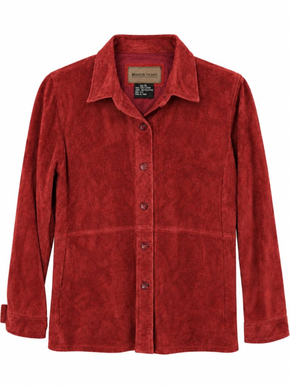 Brandon Thomas Red Suede Leather Shirt Jacket Button Front XL